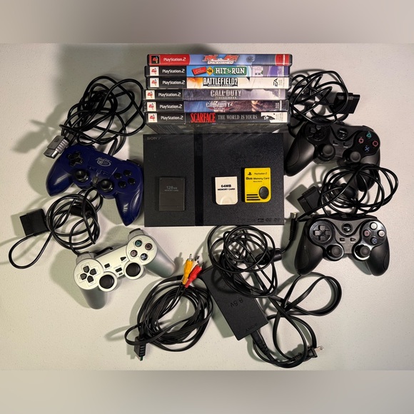 Sony Other - Sony PlayStation 2 Console with 4 Controllers 6 Games 3 Memory Cards